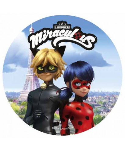 Disque azyme Chat, Miraculous Ladybug et la tour Eiffel pour Miracu...