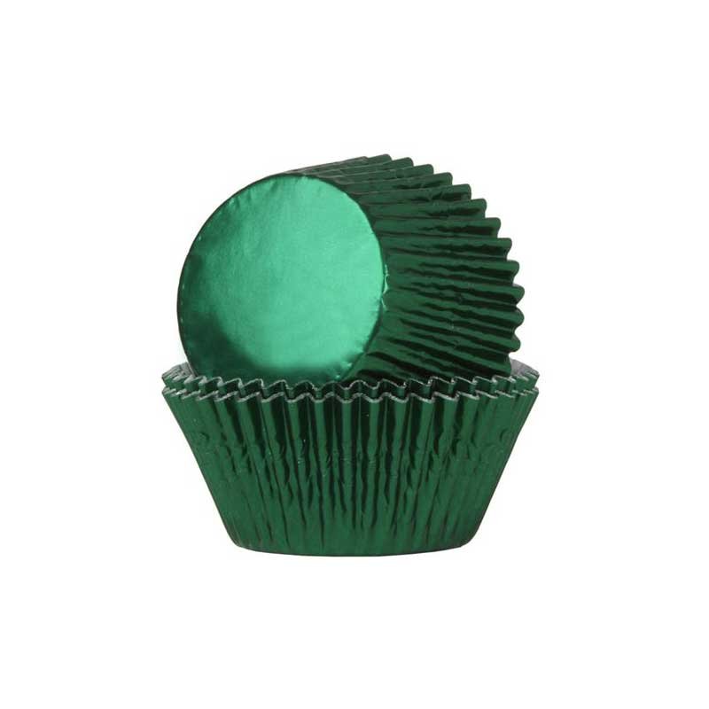 Boite de 12 caissettes cupcake vert olive motif feuille