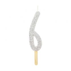 Bougie d'Anniversaire chiffre Argent paillette de 6 PME