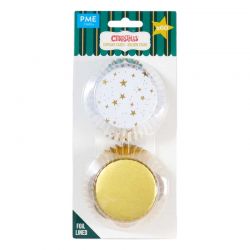 Caissettes à cupcakes Étoiles Dorées de Noël pk/60 PME